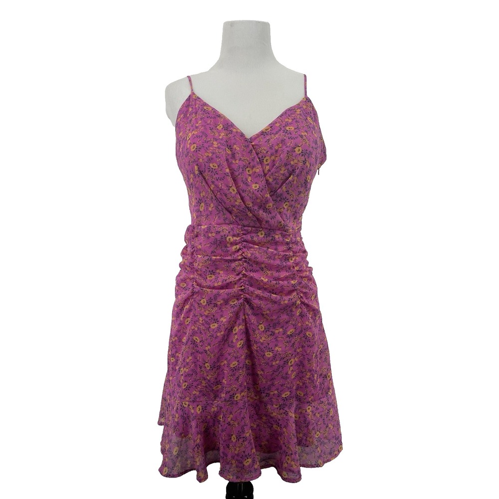 All in Favor Size M Y2K Coquette Dress Purple Floral‎ Ruched Sweetheart Neckline